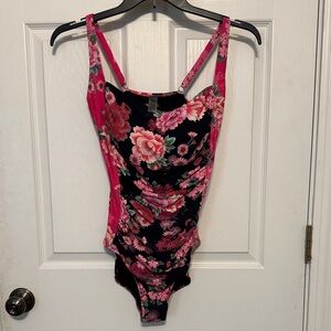 Johnny Was Pink and Black Floral One Piece Swimsuit nwot